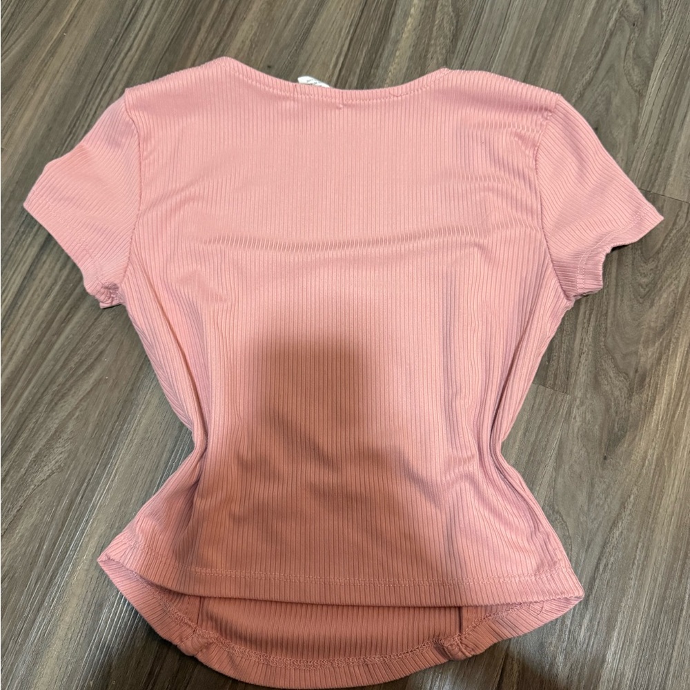 Pink Ribbed Square Neck Top - Picture 2 of 3